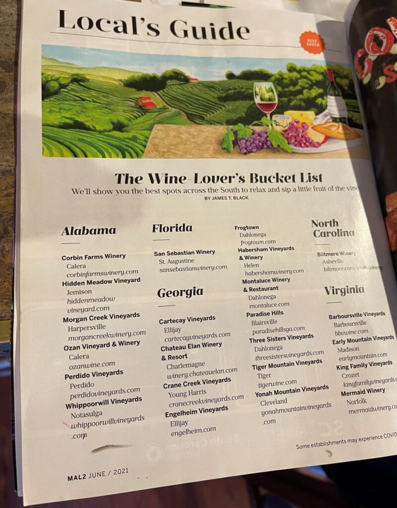 picture of southern living magazine article about wine 