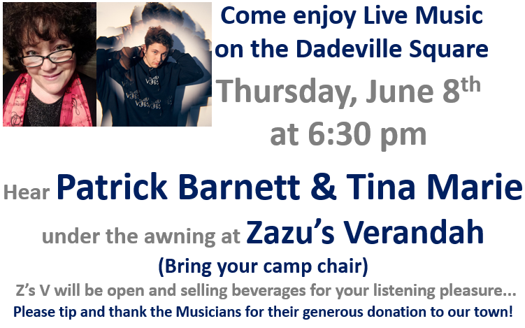 Poster for Patrick Barnett and Tina Marie concert at Zazu's Verandah