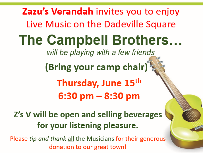 Poster for Campbell Brothers concert at Zazu's Verandah