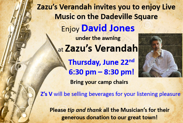 Poster for David Jones concert at Zazu's Verandah