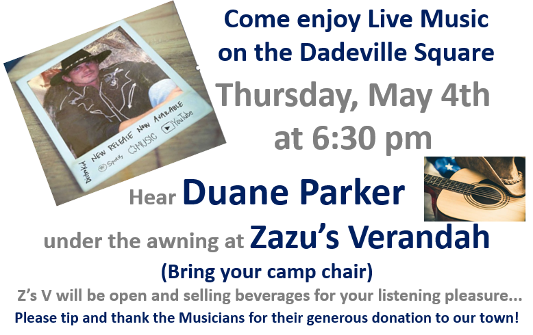 Poster for Duane Parker show at Zazu's Verandah May 4th 2023