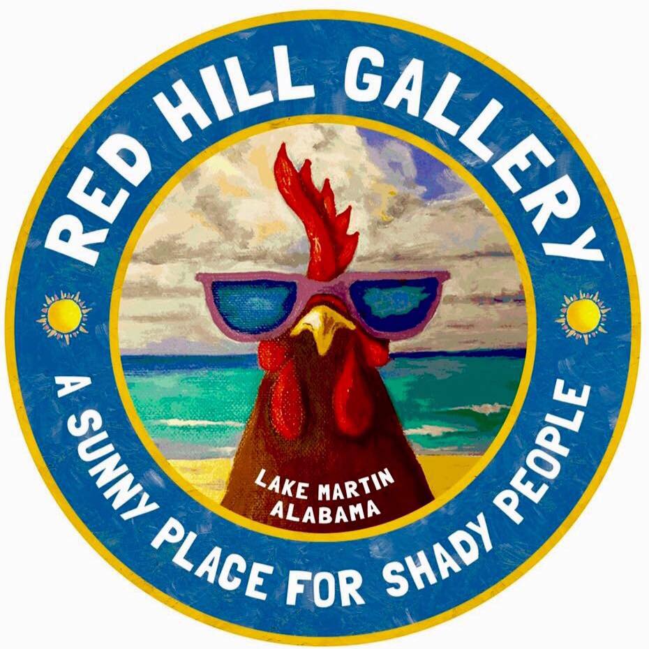 Red Hill Gallery logo, showing a rooster in sunglasses with the caption "A sunny place for shady people"