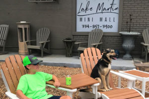 kid and dog on patio chairs