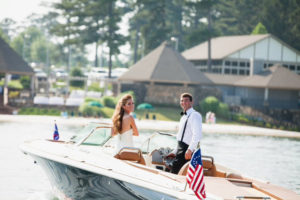 bride and groom on boat