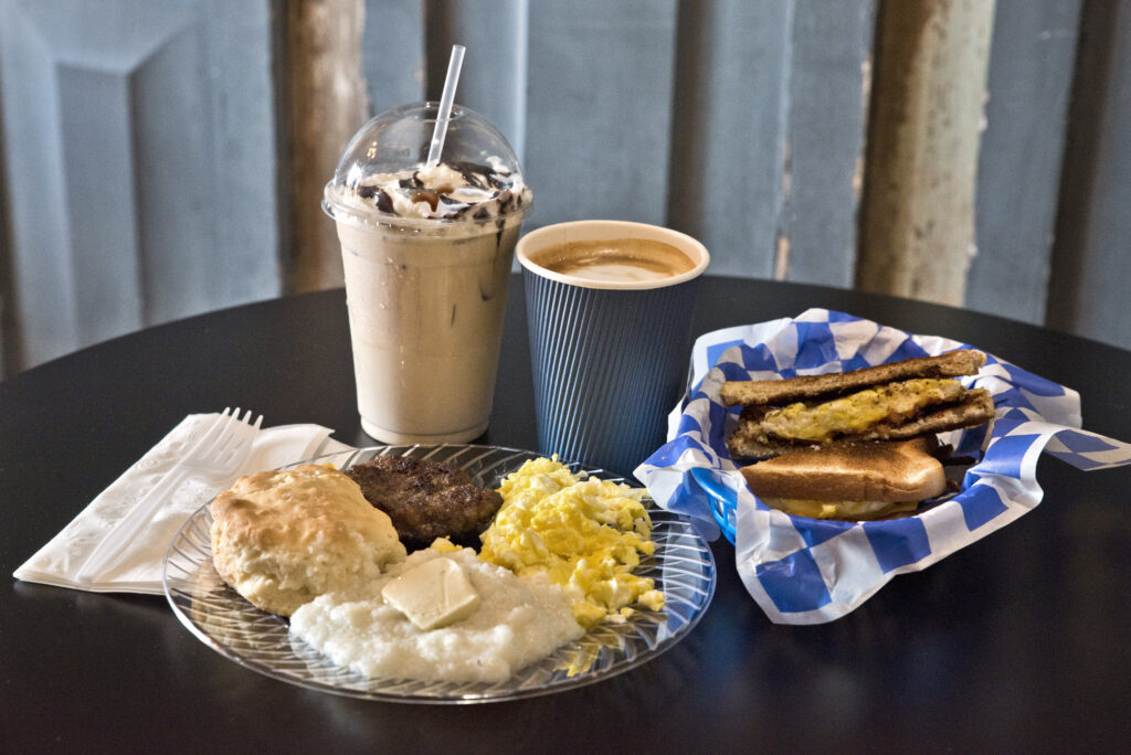 breakfast food and coffee from Alana's place