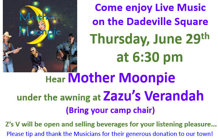 Poster for Mother Moonpie concert at Zazu's Verandah