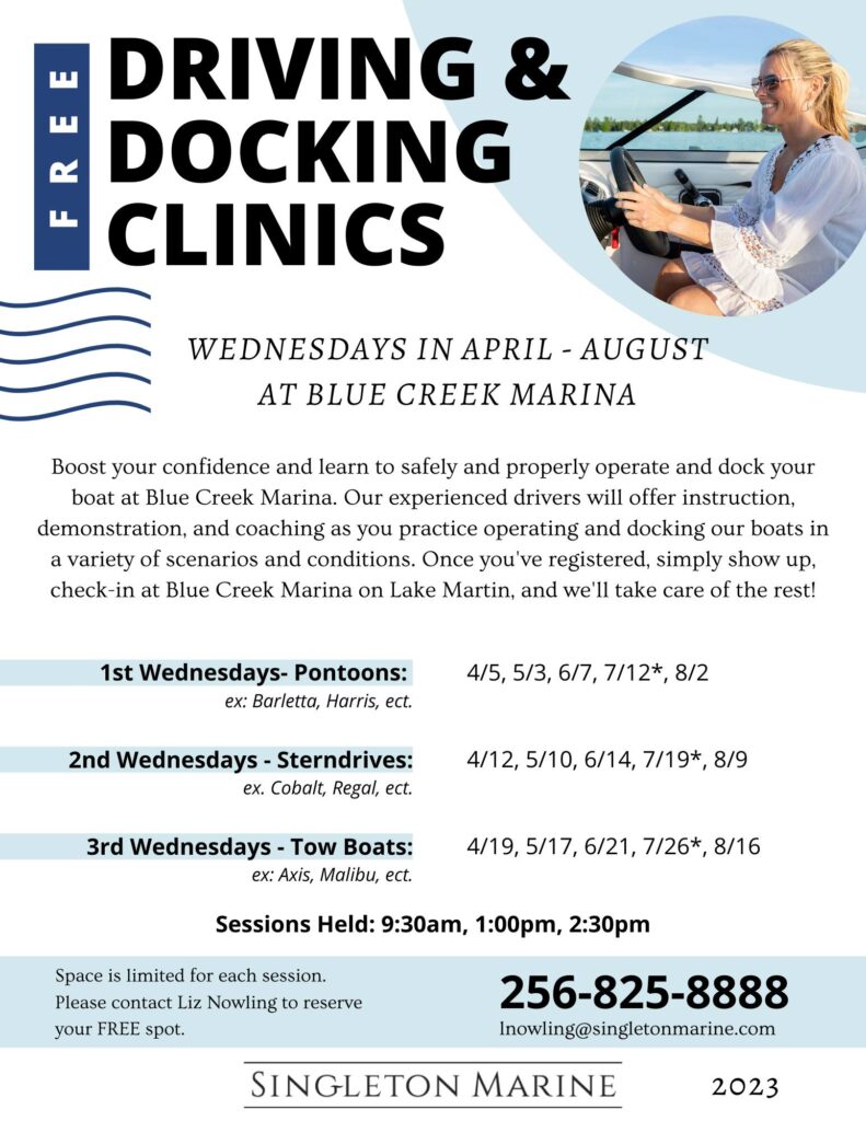 Singleton Marine Driving and Docking Clinics poster (includes same information as event listing)