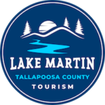 Lake Martin Tallapoosa County Logo shows stylized moon, trees, hills and river