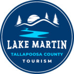 Lake Martin Tallapoosa County Logo shows stylized moon, trees, hills and river