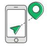 A phone icon with an arrow and map pin